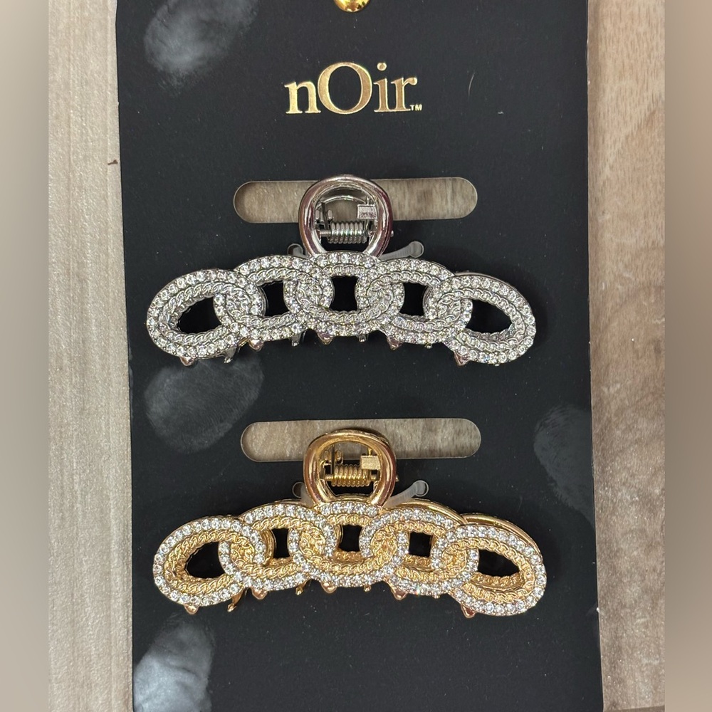 NWT Noir Rhinestone Silver & Gold Sparkly Hair Clips Set of 2